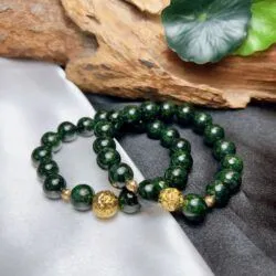 Vòng chuỗi Ngọc cẩm thạch sơn thuỷ, bi vàng 18k - Ảnh 4