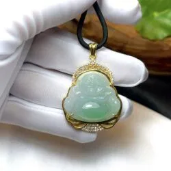 Phật Di Lặc ngọc Phỉ thúy Myanmar, vàng 18k - Ảnh 8