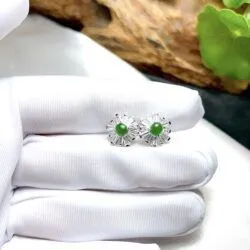 Khuyên tai ngọc Phỉ thúy xanh lục đế vương Myanmar, vàng 18k