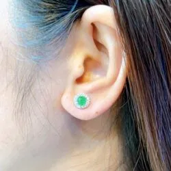 Khuyên tai ngọc Phỉ thúy xanh lục đế vương Myanmar, vàng 18k - Hình ảnh 7