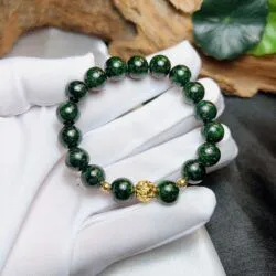 Vòng chuỗi Ngọc cẩm thạch sơn thuỷ, bi vàng 18k - Ảnh 2