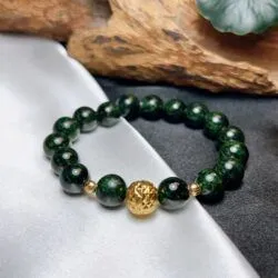 Vòng chuỗi Ngọc cẩm thạch sơn thuỷ, bi vàng 18k