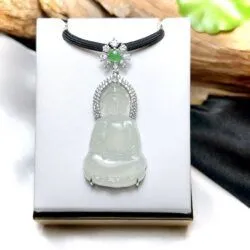 Phật quán thế âm bồ tát ngọc Phỉ thúy Myanmar, vàng 18k - Hình ảnh 2