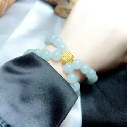 Vòng chuỗi đôi ngọc Cẩm thạch Myanmar, charm vàng 24k