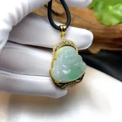 Phật Di Lặc ngọc Phỉ thúy Myanmar, vàng 18k - Ảnh 7