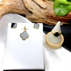 Bộ trang sức ngọc Phỉ thúy mực dục Myanmar, vàng 18k