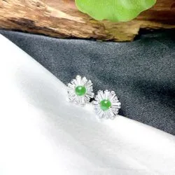Khuyên tai ngọc Phỉ thúy xanh lục đế vương Myanmar, vàng 18k - Hình ảnh 6