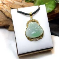 Phật Di Lặc ngọc Phỉ thúy Myanmar, vàng 18k - Ảnh 3