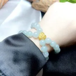 Vòng chuỗi đôi ngọc Cẩm thạch Myanmar, charm vàng 24k - Hình ảnh 4
