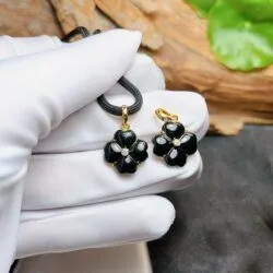 Mặt dây chuyền cỏ bốn cánh Phỉ Thúy Mực Dục, vàng 18k - Ảnh 8