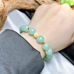 Vòng chuỗi ngọc Cẩm thạch xanh nhạt Myanmar, bi vàng 18k - Ảnh 2