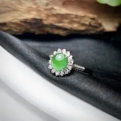 Nhẫn ngọc Phỉ thúy xanh lục đế vương, vàng 18k, kim cương thiên nhiên - Hình ảnh 6