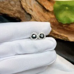 Khuyên tai Ngọc phỉ thúy mực dục Myanmar, vàng trắng 14k - Hình ảnh 2