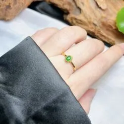 Nhẫn ngọc Phỉ thúy xanh lục đế vương Myanmar, vàng 18k - Ảnh 7