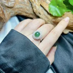 Nhẫn ngọc Phỉ thuý xanh lục, vàng trắng 14k - Ảnh 7