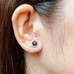 Khuyên tai Ngọc phỉ thúy mực dục Myanmar, vàng trắng 14k - Hình ảnh 7