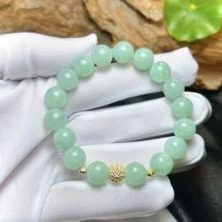 Vòng chuỗi ngọc Cẩm thạch xanh nhạt Myanmar, bi vàng 18k - Ảnh 5