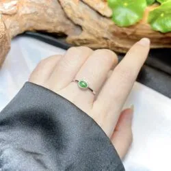 Nhẫn ngọc Phỉ thúy xanh lục Myanmar, vàng trắng 14k