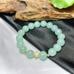 Vòng chuỗi ngọc Cẩm thạch xanh nhạt Myanmar, bi vàng 18k - Ảnh 3
