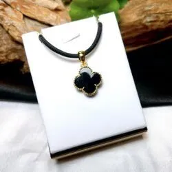 Mặt dây cỏ 4 lá ngọc Phỉ thúy mực dục Myanmar, vàng 18k - Hình ảnh 3