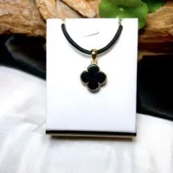 Mặt dây cỏ 4 lá ngọc Phỉ thúy mực dục Myanmar, vàng 18k - Hình ảnh 4