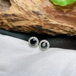 Khuyên tai Ngọc phỉ thúy mực dục Myanmar, vàng trắng 14k