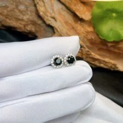 Khuyên tai Ngọc phỉ thúy mực dục Myanmar, vàng trắng 14k - Hình ảnh 3