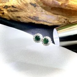 Khuyên tai Ngọc phỉ thúy mực dục Myanmar, vàng trắng 14k - Hình ảnh 5