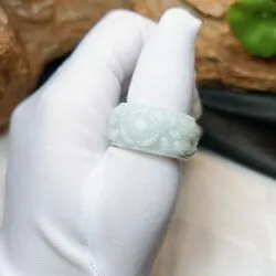 Nhẫn càn long Song Long ngọc cẩm thạch Myanmar, bản 14 ly