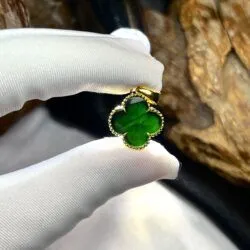 Mặt dây cỏ 4 lá ngọc Phỉ thúy mực dục Myanmar, vàng 18k - Hình ảnh 7