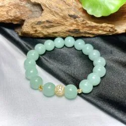 Vòng chuỗi ngọc Cẩm thạch xanh nhạt Myanmar, bi vàng 18k
