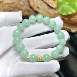 Vòng chuỗi ngọc Cẩm thạch xanh nhạt Myanmar, bi vàng 18k - Ảnh 6
