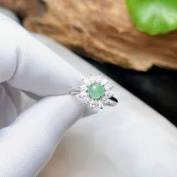 Nhẫn ngọc Phỉ thúy Myanmar, vàng trắng 14k