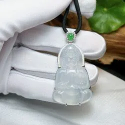 Phật quán thế âm bồ tát ngọc Phỉ thuý băng chủng Myanmar, vàng 18k - Hình ảnh 6