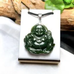 Phật Di Lặc ngọc bích Canada, móc bạc 925