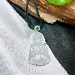 Phật quán thế âm bồ tát ngọc Phỉ thuý băng chủng Myanmar, vàng 18k - Hình ảnh 13