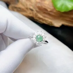 Nhẫn ngọc Phỉ thúy Myanmar, vàng trắng 14k