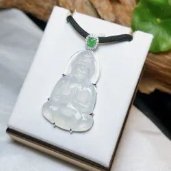 Phật quán thế âm bồ tát ngọc Phỉ thuý băng chủng Myanmar, vàng 18k - Hình ảnh 4