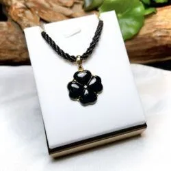 Mặt dây cỏ 4 lá ngọc Phỉ thúy mực dục Myanmar, vàng 18k - Hình ảnh 4
