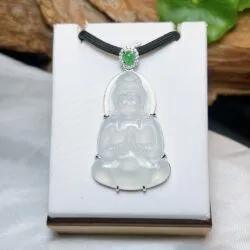 Phật quán thế âm bồ tát ngọc Phỉ thuý băng chủng Myanmar, vàng 18k - Hình ảnh 2
