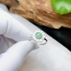Nhẫn ngọc Phỉ thúy Myanmar, vàng trắng 14k