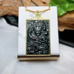 Mặt rồng ngọc Phỉ thuý mực dục, bạc 925