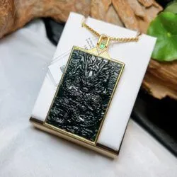 Mặt rồng ngọc Phỉ thuý mực dục, bạc 925 - Ảnh 2