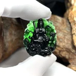 Văn thù bồ tát ngọc Phỉ thúy mực dục Myanmar, KT 31mm