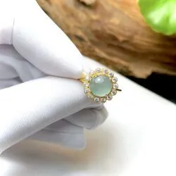 Nhẫn ngọc Phỉ thúy lam ngọc, vàng 18k