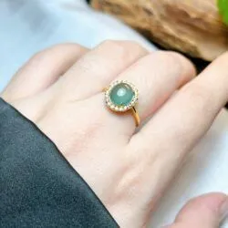 Nhẫn ngọc Phỉ thuý lam ngọc, vàng 18k