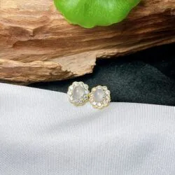 Khuyên tai ngọc Phỉ thúy cao băng Myanmar, vàng 18k - Hình ảnh 5