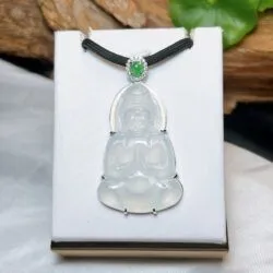 Phật quán thế âm bồ tát ngọc Phỉ thuý băng chủng Myanmar, vàng 18k - Hình ảnh 5