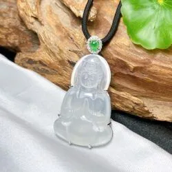 Phật quán thế âm bồ tát ngọc Phỉ thuý băng chủng Myanmar, vàng 18k - Hình ảnh 10