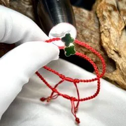 Vòng tay cỏ 4 lá ngọc Phỉ thúy mực dục Myanmar, vàng hồng 18k - Hình ảnh 4